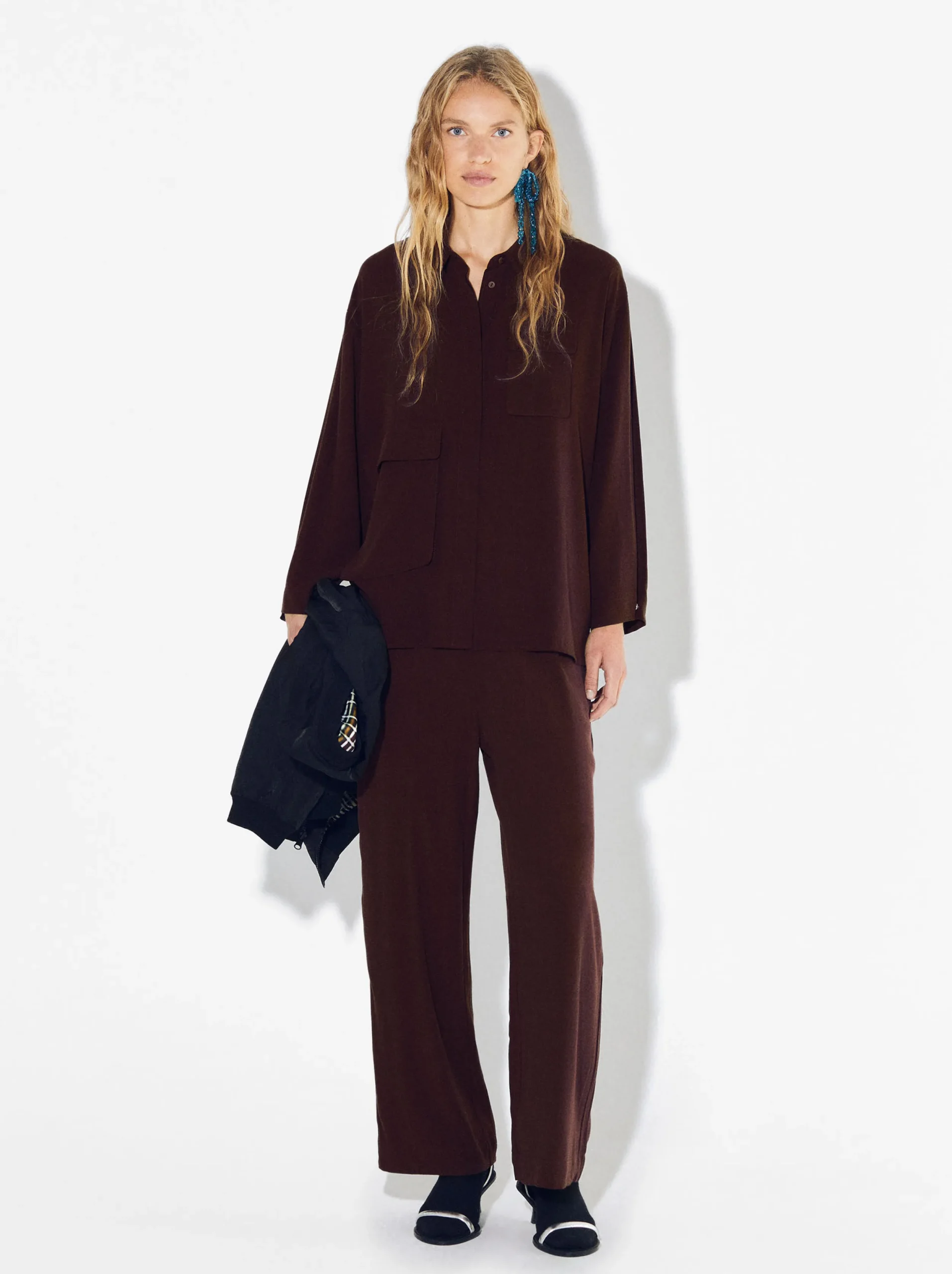 PARFOIS Pantalón Wide Leg Con Lyocell Burdeos Hot