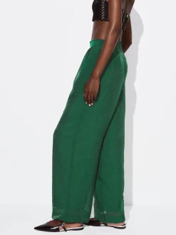 PARFOIS Pantalón Wide Leg De Tejido Brillante Verde Cheap