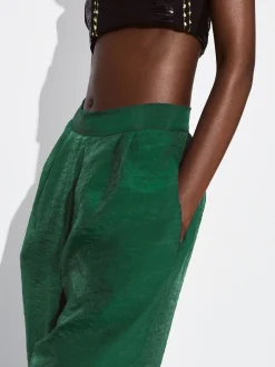 PARFOIS Pantalón Wide Leg De Tejido Brillante Verde Cheap