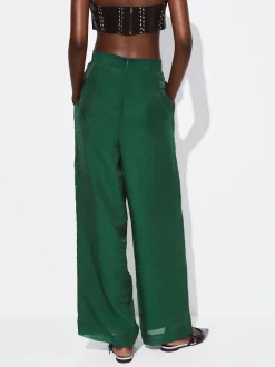 PARFOIS Pantalón Wide Leg De Tejido Brillante Verde Cheap