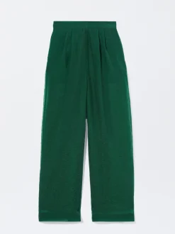 PARFOIS Pantalón Wide Leg De Tejido Brillante Verde Cheap