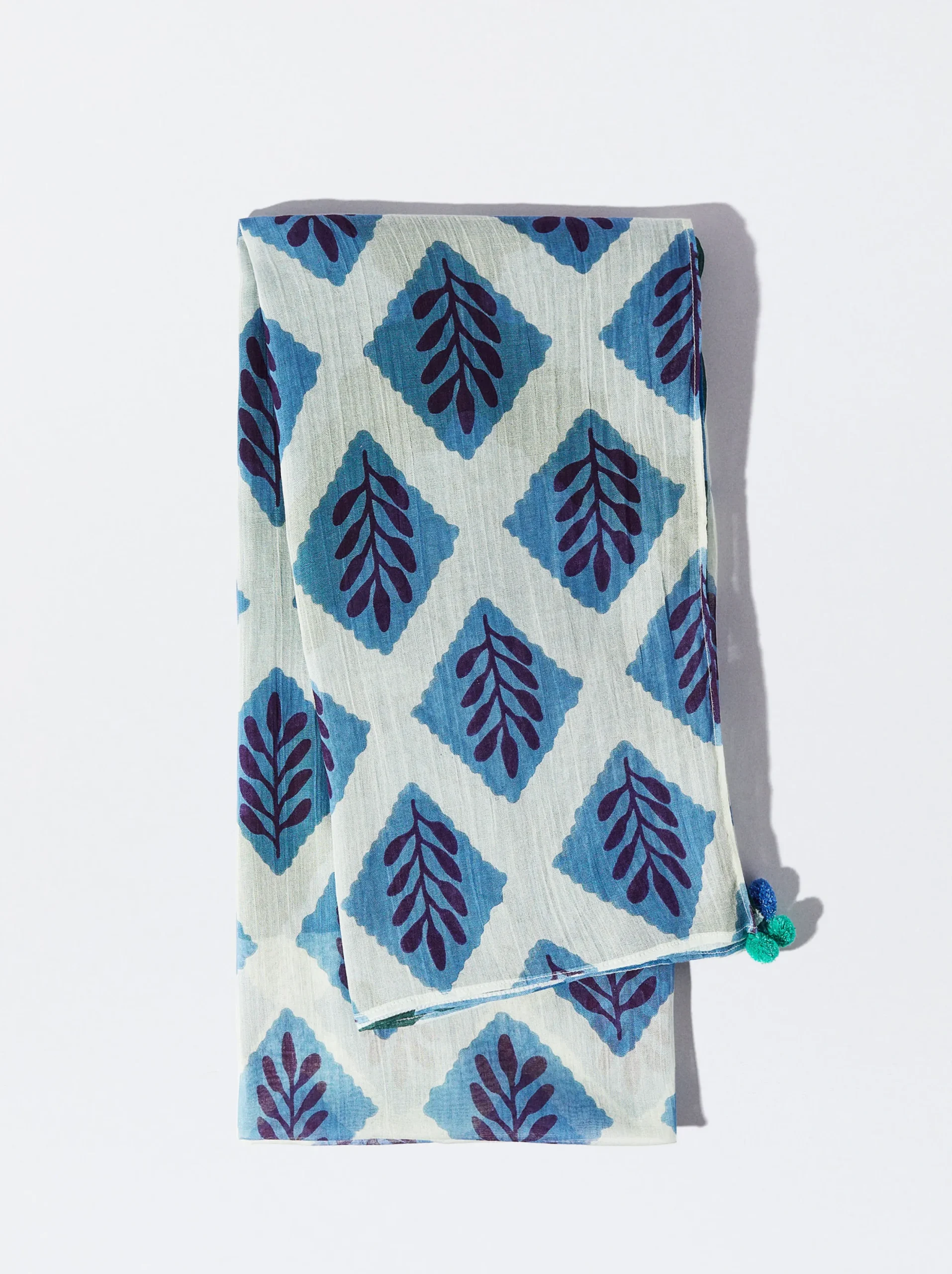 PARFOIS Pañuelo Modal Estampado Con Pompones Fashion