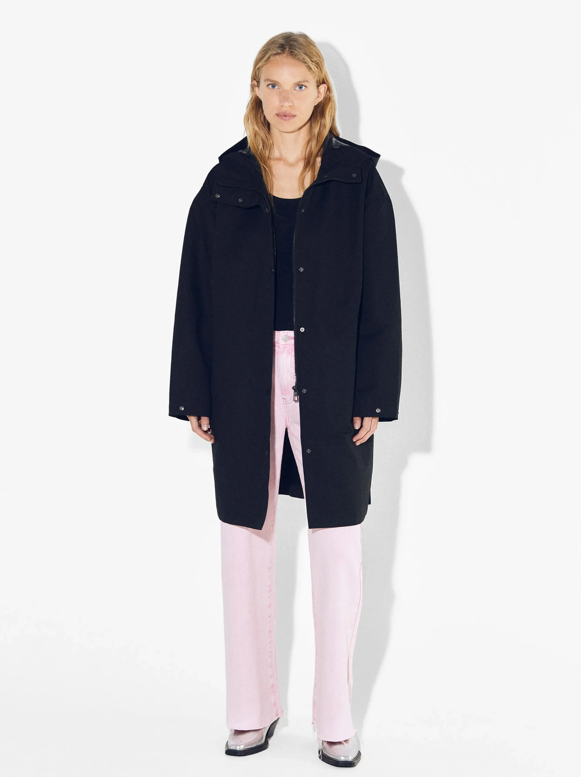 PARFOIS Parka Larga Con Capucha Negro Cheap