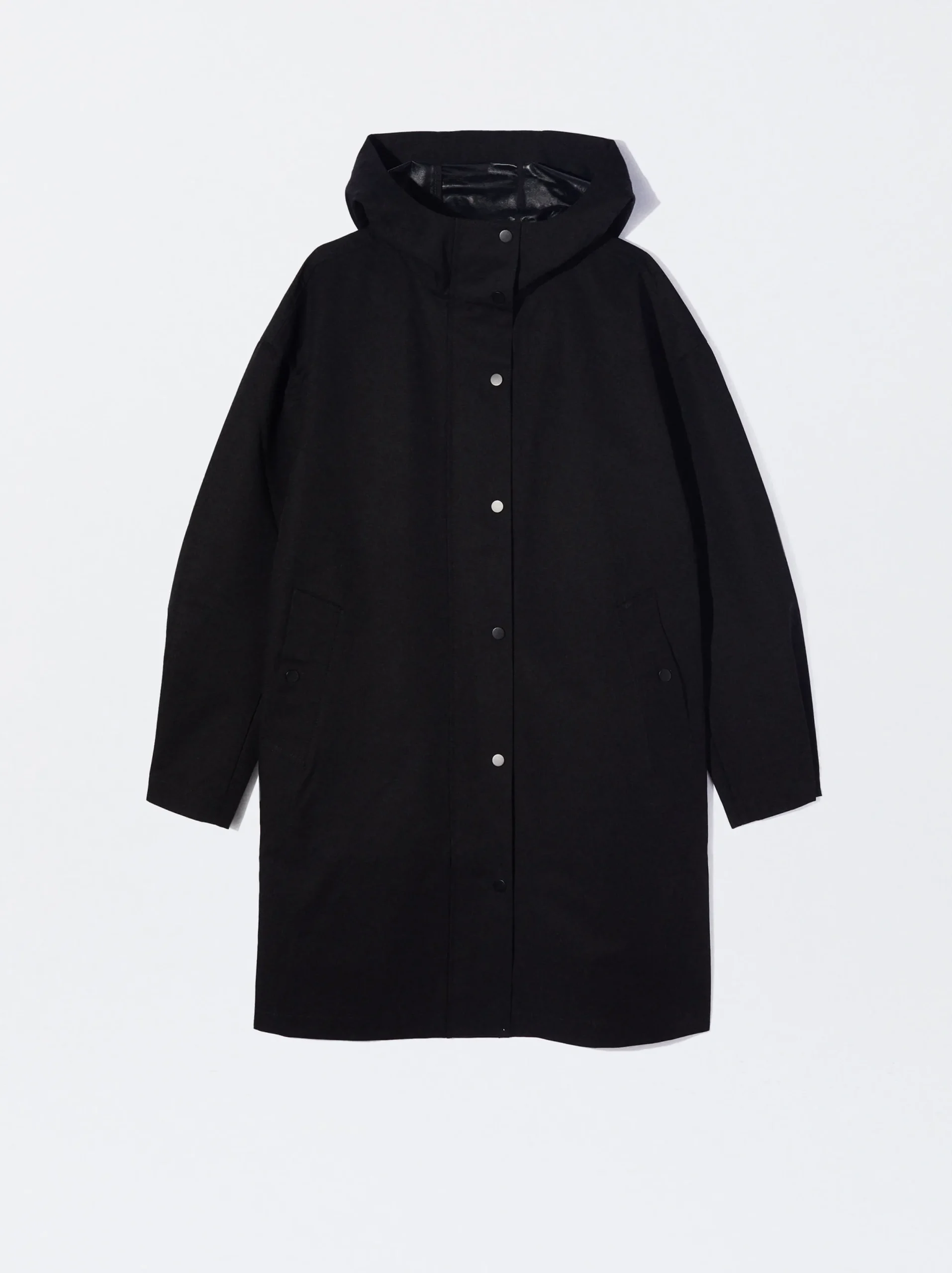 PARFOIS Parka Larga Con Capucha Negro Cheap