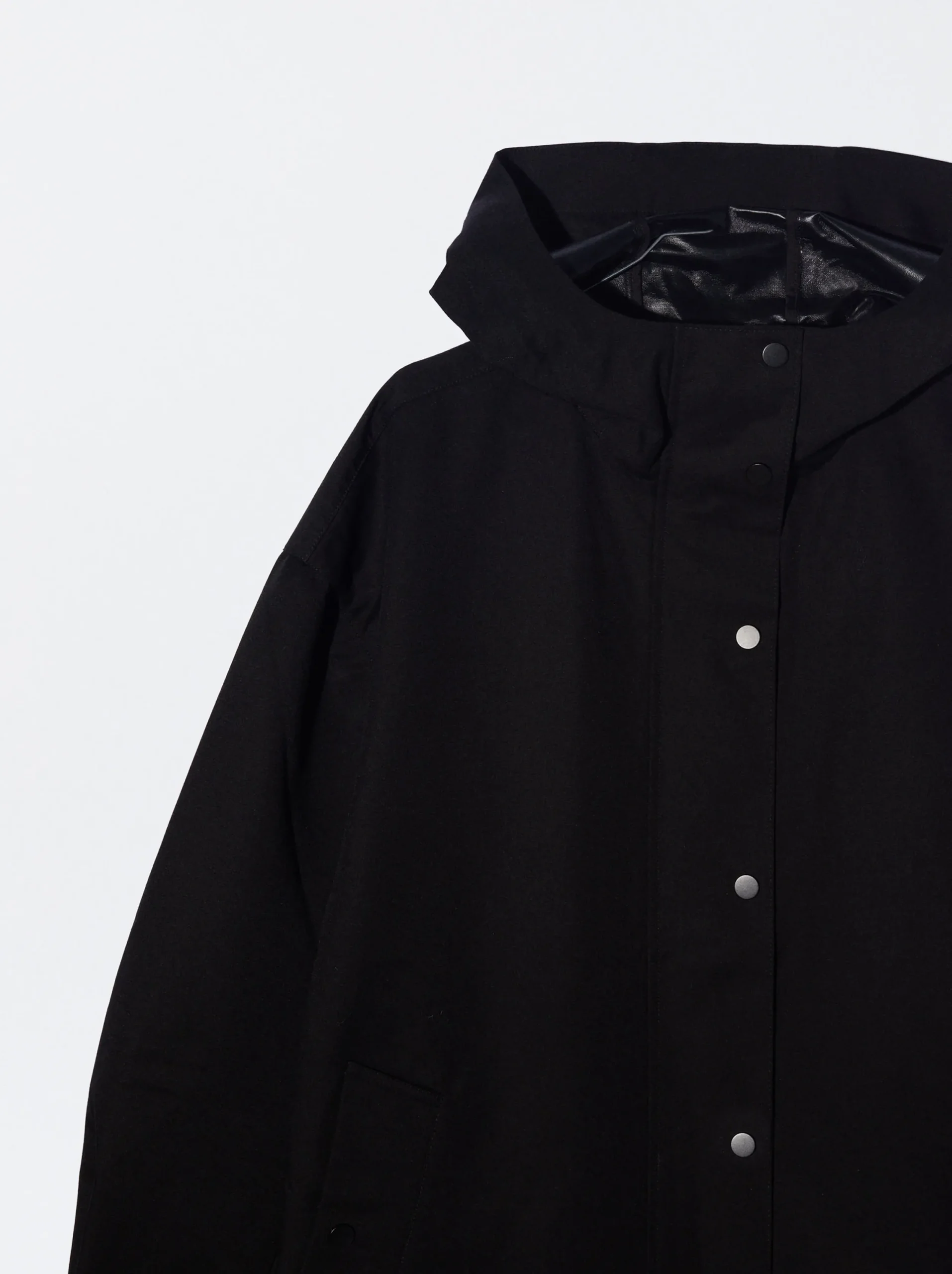 PARFOIS Parka Larga Con Capucha Negro Cheap