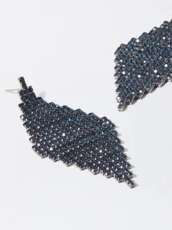 PARFOIS Pedientes Largos Rombo Cristales Azul Marino Flash Sale