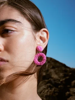 PARFOIS Pendientes Con Abalorios Fucsia Sale