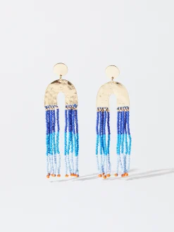 PARFOIS Pendientes Con Abalorios Azul Marino Fashion