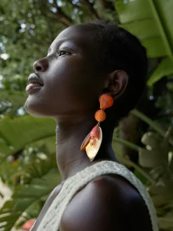 PARFOIS Pendientes Con Concha Naranja Outlet