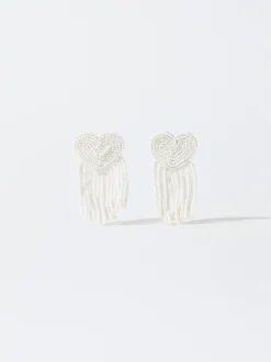 PARFOIS Pendientes Con Corazón Y Abalorios Blanco Best
