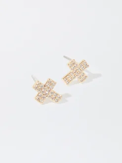 PARFOIS Pendientes Con Cruz Y Circonitas Dorado Discount