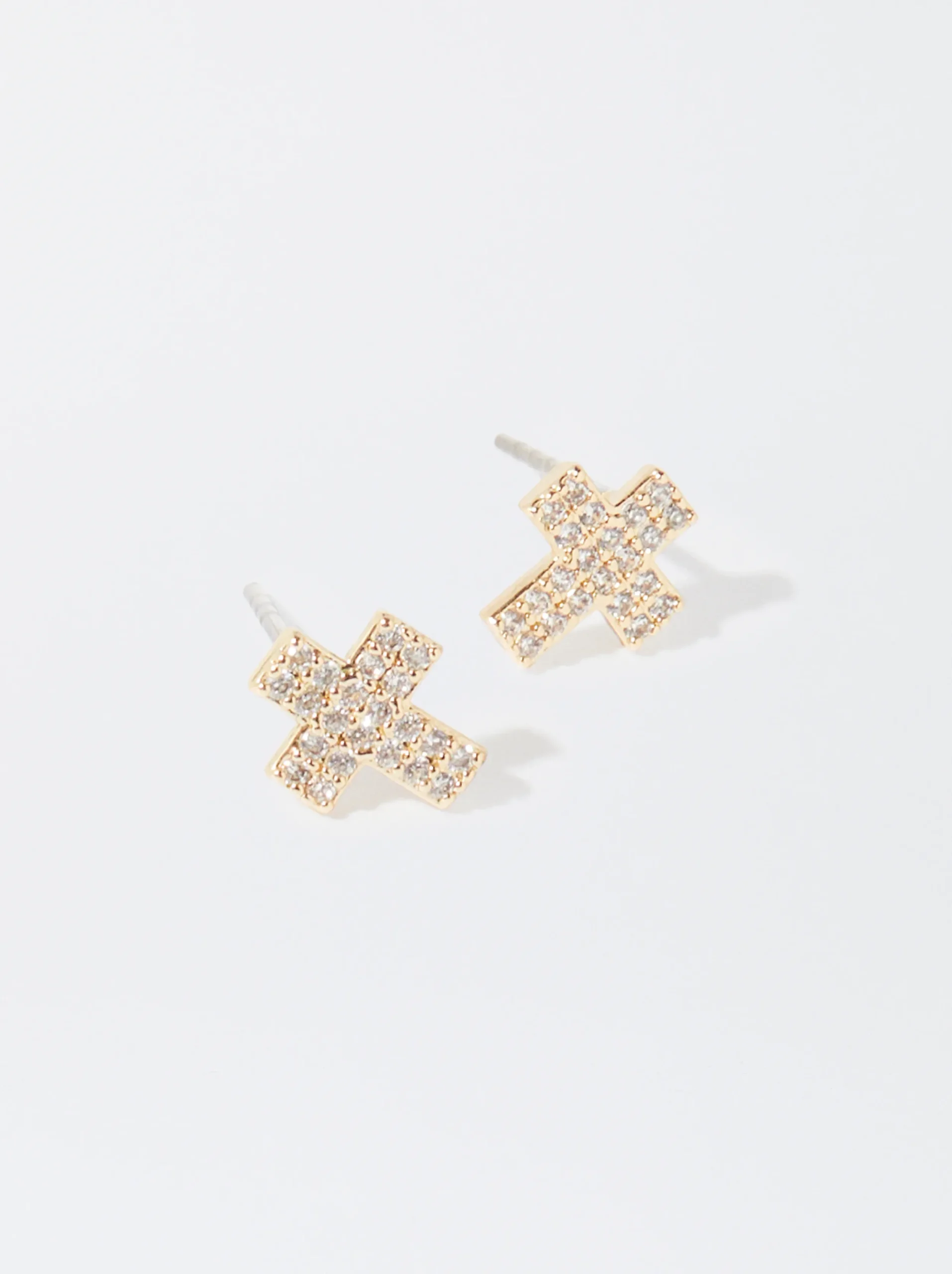 PARFOIS Pendientes Con Cruz Y Circonitas Dorado Discount