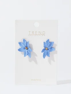 PARFOIS Pendientes Con Flor Azul Clearance