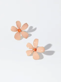 PARFOIS Pendientes Con Flor Naranja Fashion