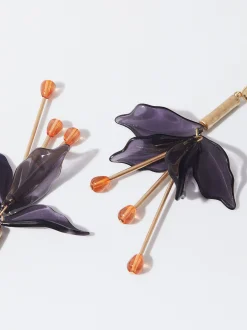 PARFOIS Pendientes Con Flor De Resina Violeta Hot