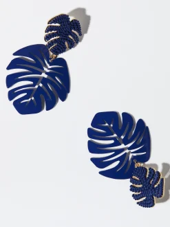 PARFOIS Pendientes Con Hoja Azul Marino New
