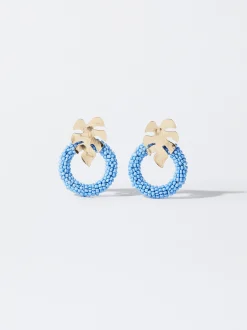 PARFOIS Pendientes Con Hoja Y Abalorios Azul Cheap