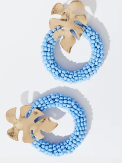 PARFOIS Pendientes Con Hoja Y Abalorios Azul Cheap