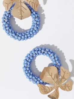 PARFOIS Pendientes Con Hoja Y Abalorios Azul Clearance