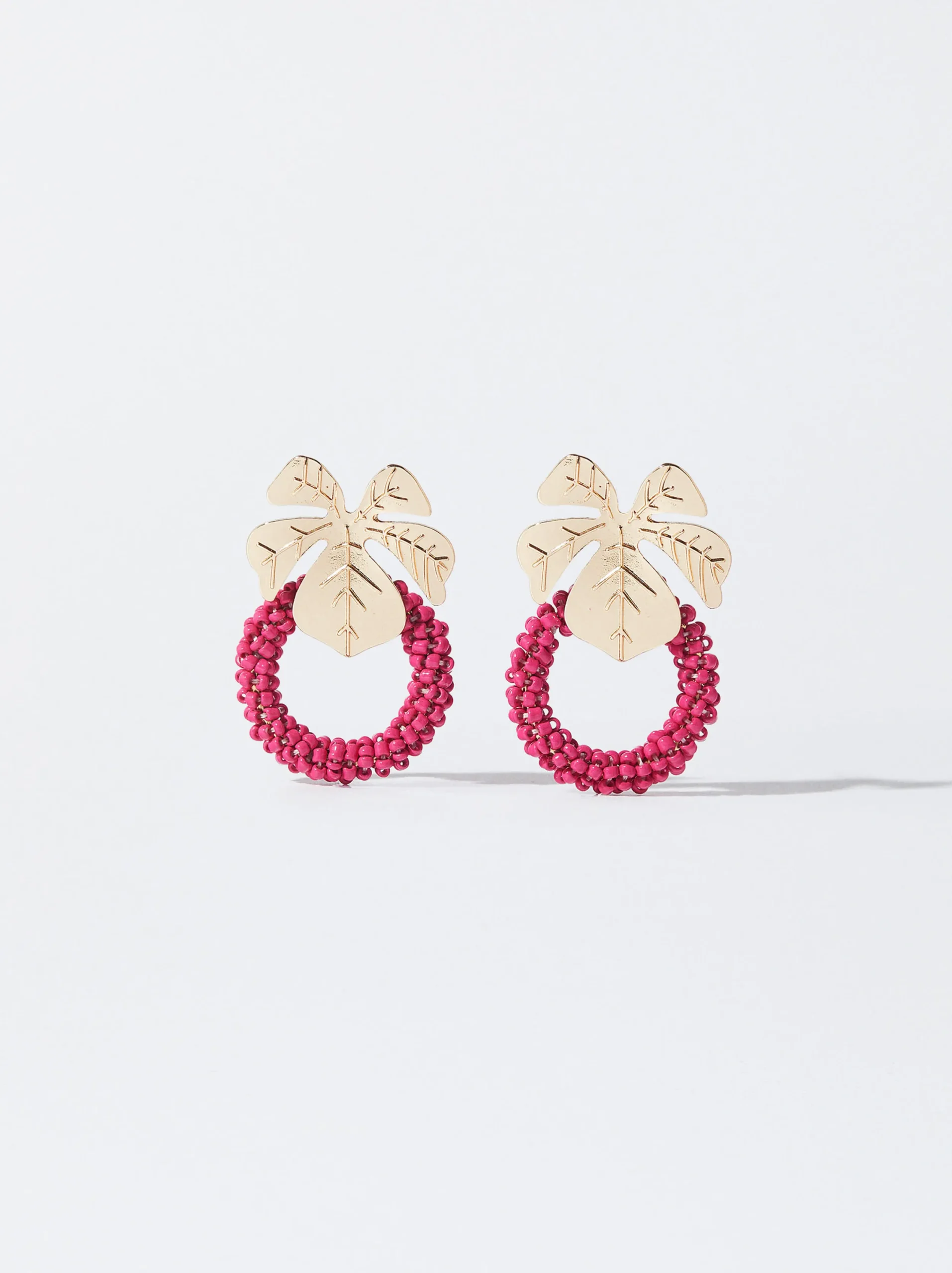 PARFOIS Pendientes Con Hoja Y Abalorios Fucsia Discount
