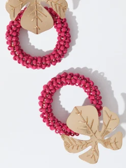 PARFOIS Pendientes Con Hoja Y Abalorios Fucsia Discount