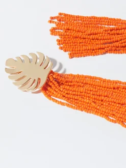 PARFOIS Pendientes Con Hoja Y Abalorios Naranja Best Sale