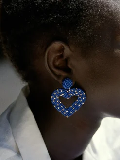 PARFOIS Pendientes Corazón Con Abalorios Azul Marino Shop
