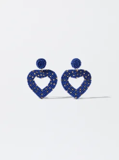 PARFOIS Pendientes Coraz&oacute;n Con Abalorios Azul Marino Shop