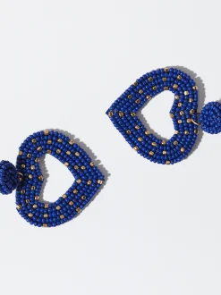 PARFOIS Pendientes Coraz&oacute;n Con Abalorios Azul Marino Shop