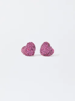 PARFOIS Pendientes Corazón Cristales Fucsia Outlet