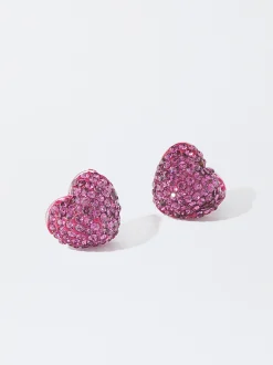 PARFOIS Pendientes Coraz&oacute;n Cristales Fucsia Outlet