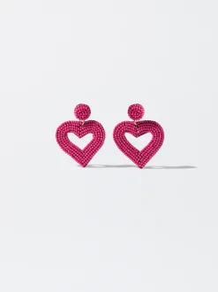 PARFOIS Pendientes Corazón Con Abalorios Fucsia Hot
