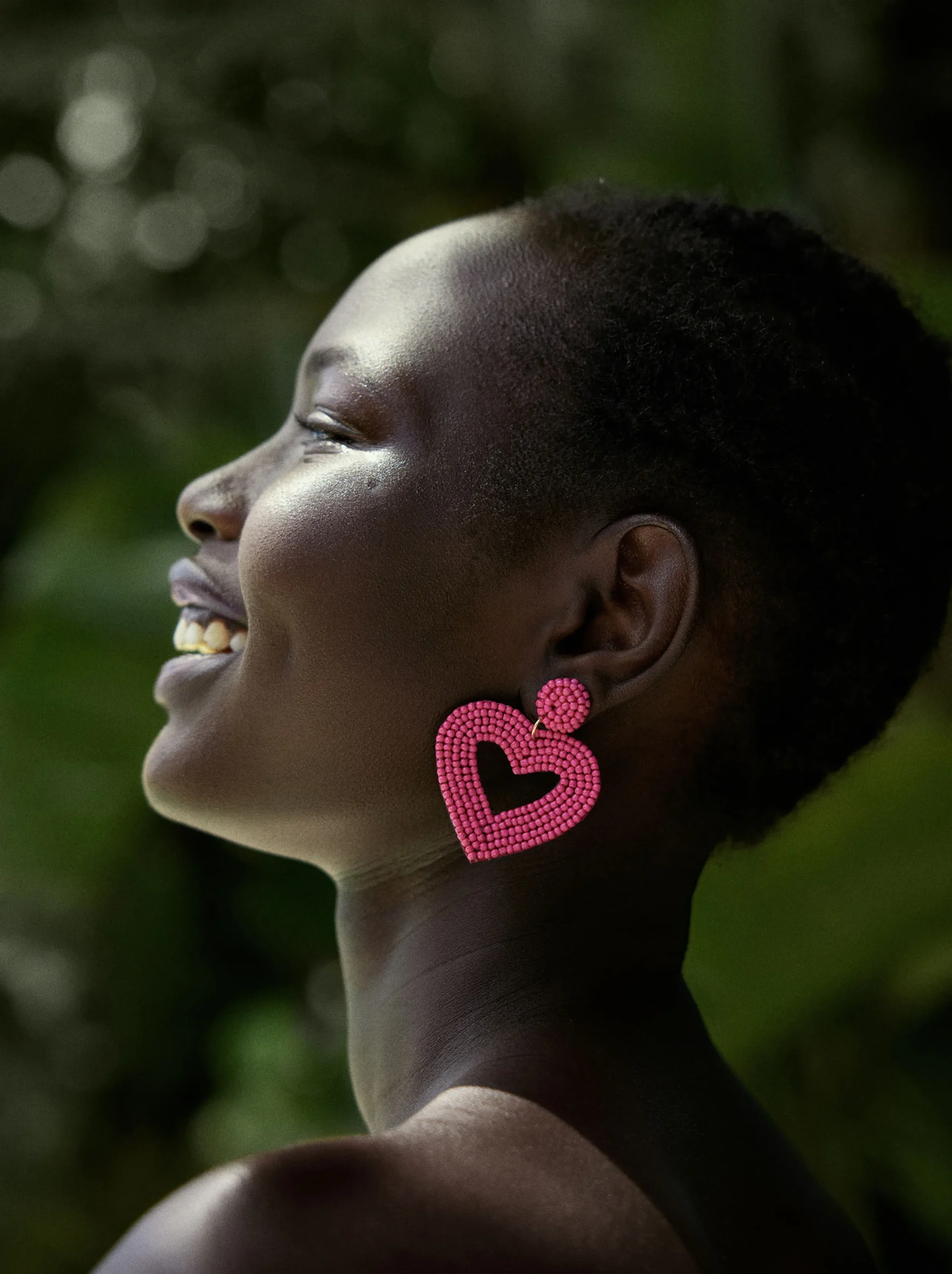 PARFOIS Pendientes Corazón Con Abalorios Fucsia Hot