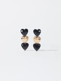 PARFOIS Pendientes Corazón Y Circonitas Negro Cheap
