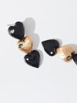 PARFOIS Pendientes Coraz&oacute;n Y Circonitas Negro Cheap