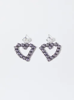 PARFOIS Pendientes Corazón Y Circonitas Violeta Flash Sale