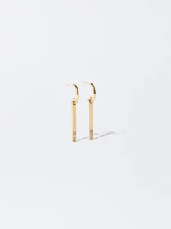 PARFOIS Pendientes De Acero Con Circonitas Dorado New