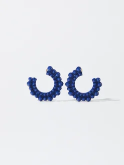 PARFOIS Pendientes De Aro Abalorios Azul Marino New