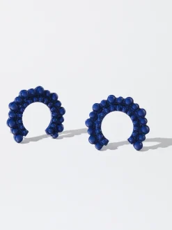 PARFOIS Pendientes De Aro Abalorios Azul Marino New