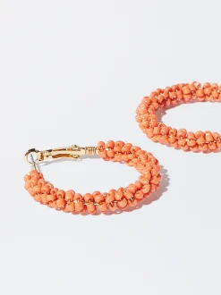 PARFOIS Pendientes De Aro Abalorios Naranja New