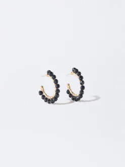 PARFOIS Pendientes De Aro Con Abalorios Negro Clearance