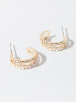PARFOIS Pendientes De Aro Con Circonitas Dorado Hot