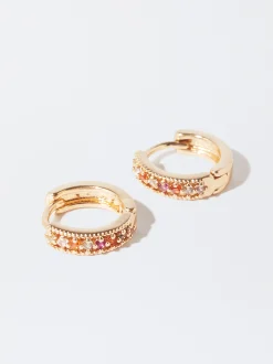 PARFOIS Pendientes De Aro Con Circonitas Multicor Hot