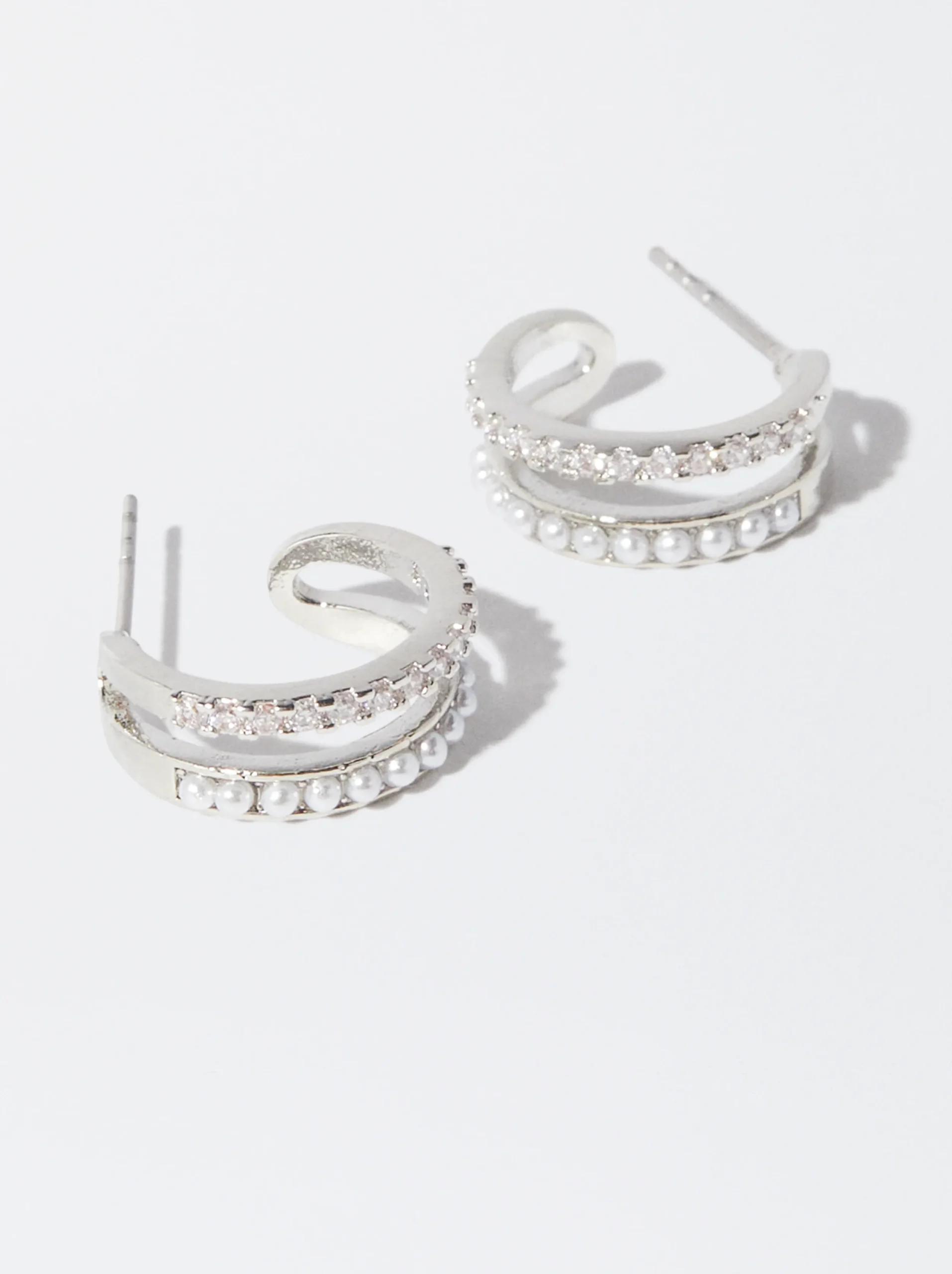 PARFOIS Pendientes De Aro Con Circonitas Plateado Store