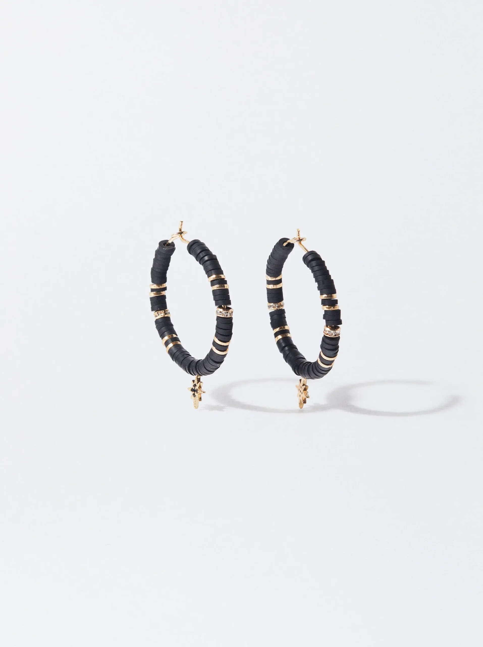 PARFOIS Pendientes De Aro Con Cristales Y Charms Negro Discount