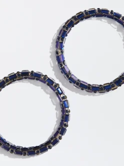PARFOIS Pendientes De Aro Con Cristales Azul Marino New