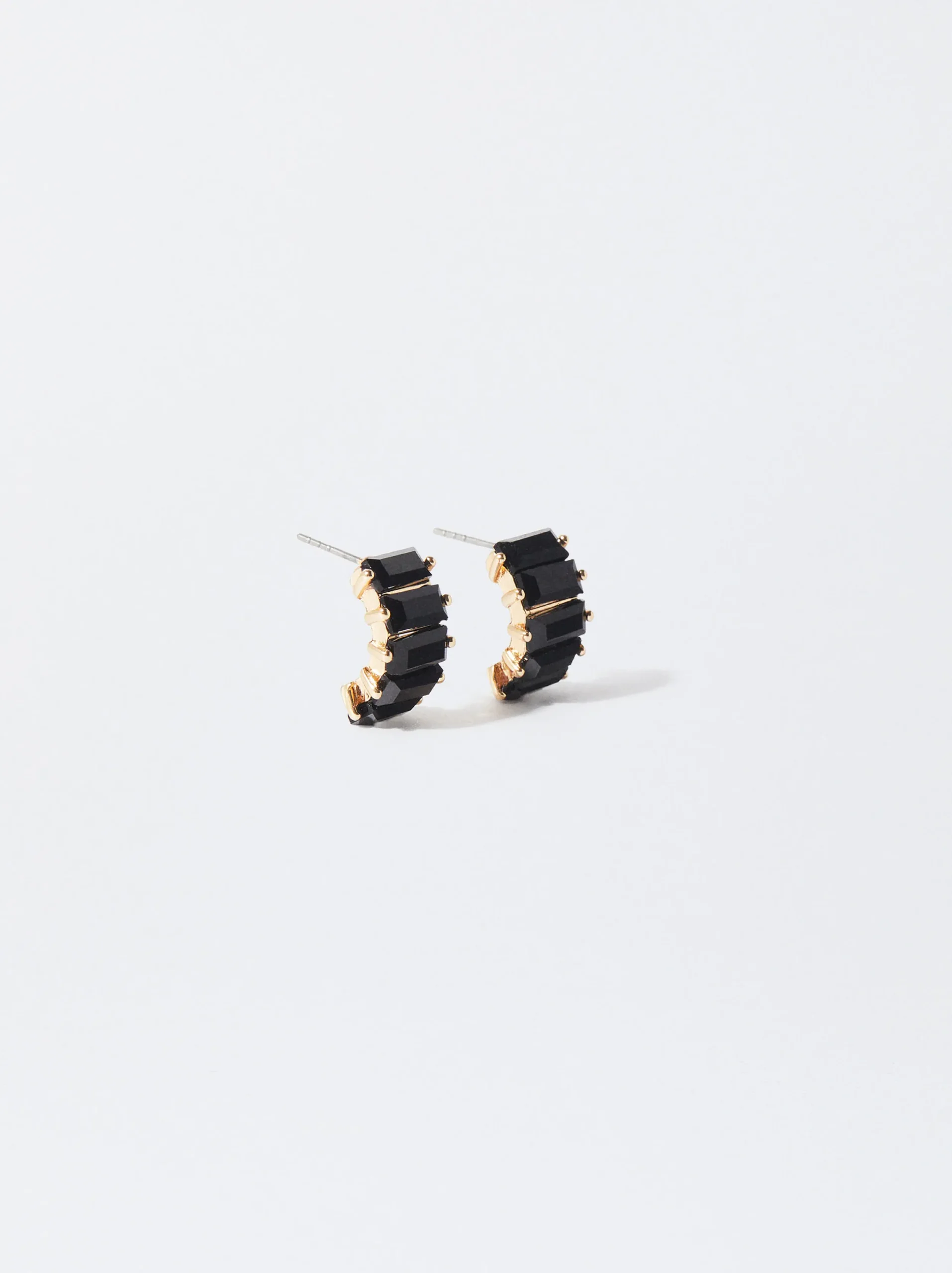 PARFOIS Pendientes De Aro Con Cristales Negro Fashion