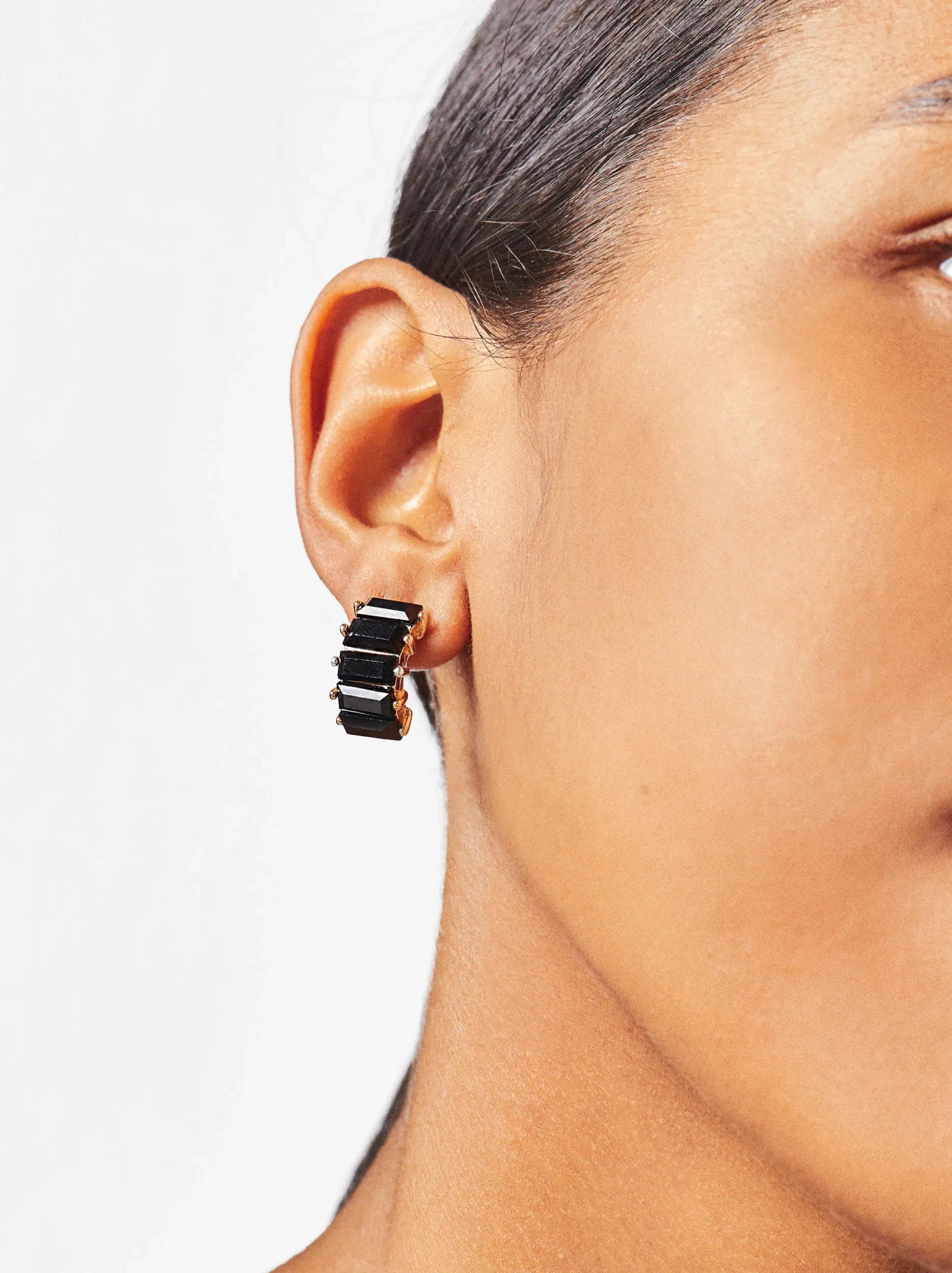 PARFOIS Pendientes De Aro Con Cristales Negro Fashion
