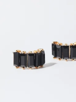 PARFOIS Pendientes De Aro Con Cristales Negro Fashion