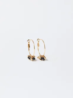 PARFOIS Pendientes De Aro Con Cristales Negro Clearance